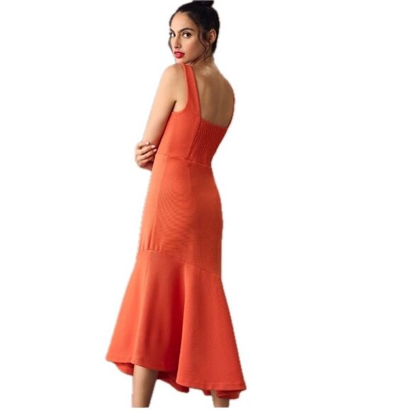 Anthropologie The Ariana Square-Neck Asymmetrical Ruffle-Hem Dress Magic Fabric - Picture 2 of 6